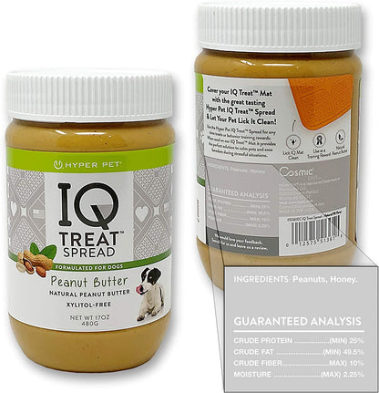 IQ Treat Spread Natural Peanut Butter for Dogs & IQ Treat Mat Lick Mat - Xylitol Free Dog Treats and Snacks
