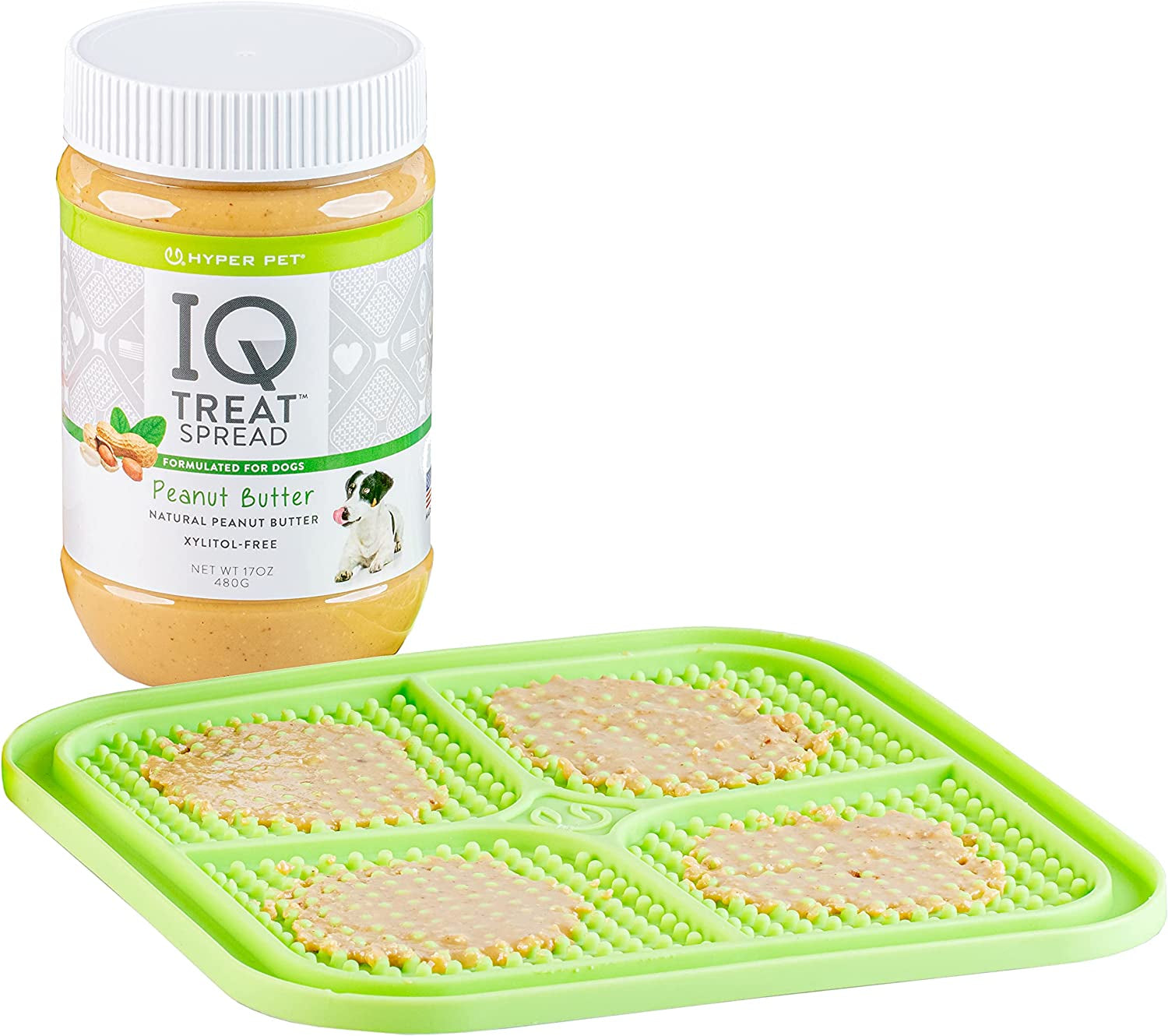 IQ Treat Spread Natural Peanut Butter for Dogs & IQ Treat Mat Lick Mat - Xylitol Free Dog Treats and Snacks