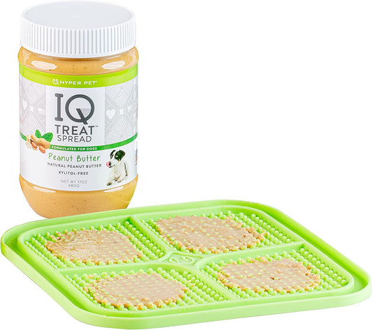 IQ Treat Spread Natural Peanut Butter for Dogs & IQ Treat Mat Lick Mat - Xylitol Free Dog Treats and Snacks