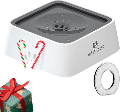 No Spill Slow Water Feeder - Large Capacity 70Oz/2L Travel Bowl for Dogs & Cats Anti-Gulping, Keeps Floor & Beard Dry, Dishwasher Safe, Activated Carbon Filter Included (Grey)